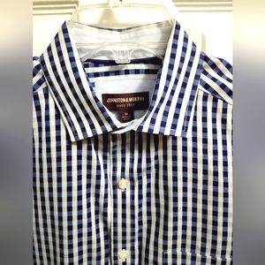 Johnston and Murphy Men's Blue Plaid Button Down Shirt size Medium